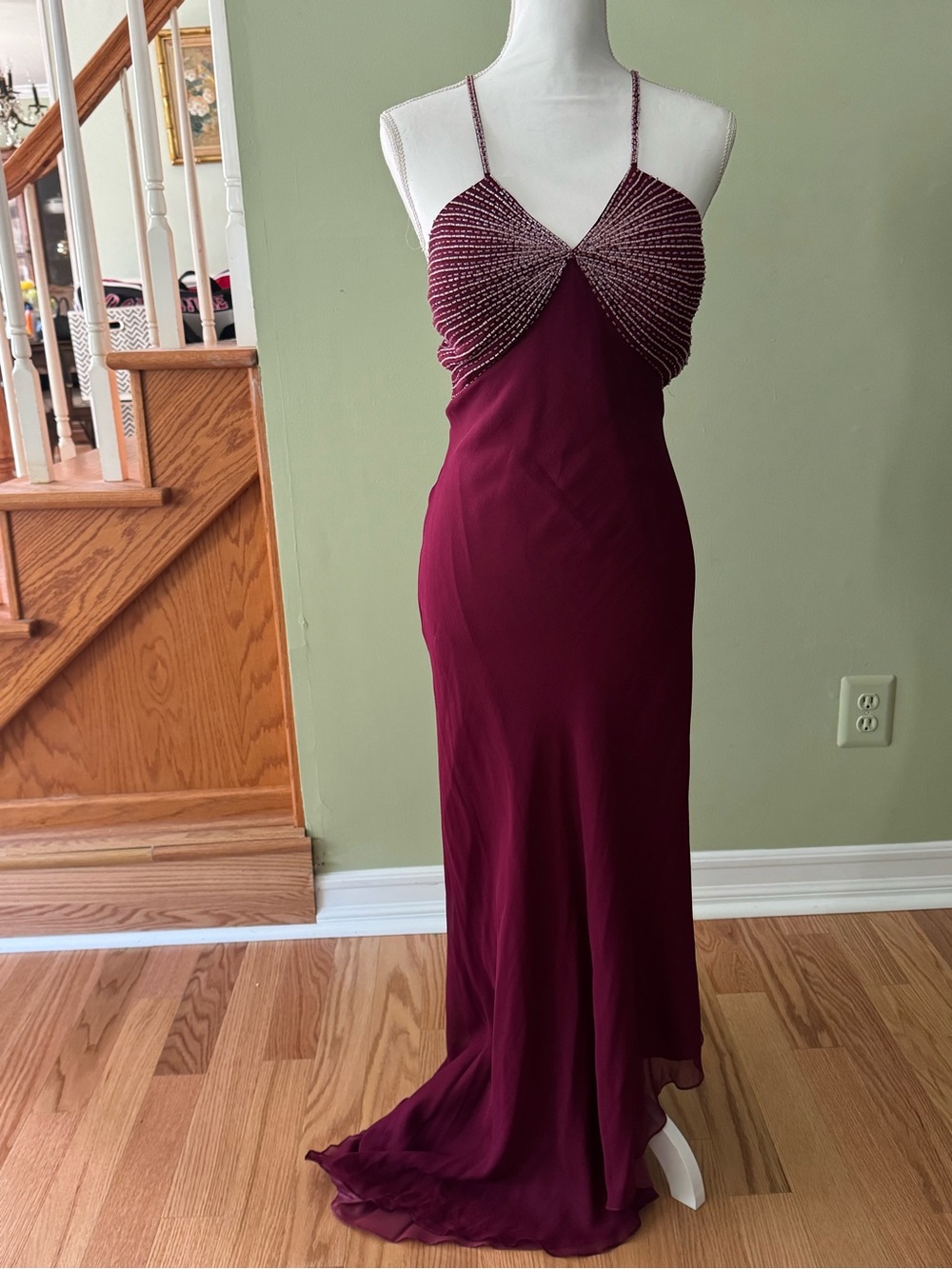 Dahlia Women's Beaded Spaghetti-Strap Evening Gown - Burgundy